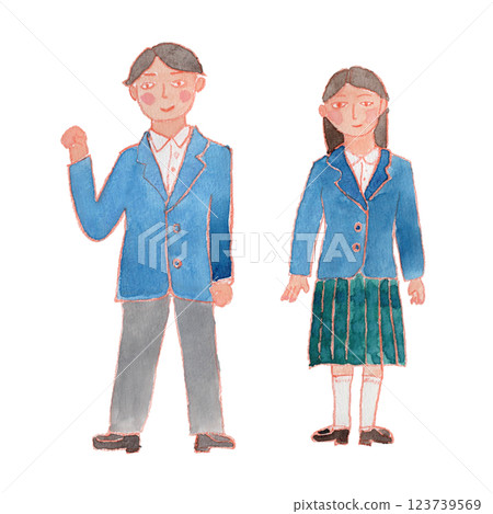 Watercolor illustration of men and women in uniform Watercolor illustration of men and women in uniform 123739569