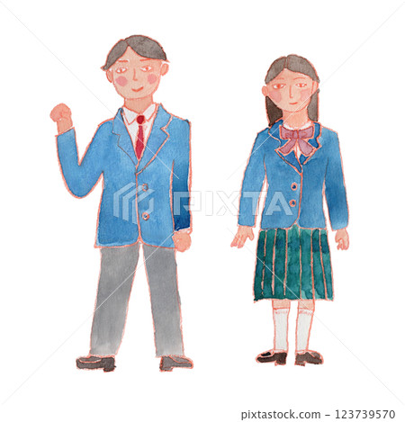 Watercolor illustration of men and women in uniform Watercolor illustration of men and women in uniform 123739570