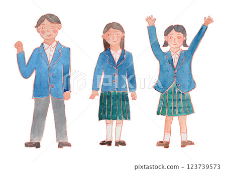 身著制服的男女舉起拳頭和手臂的水彩插圖 身著制服的男女舉起拳頭和手臂的水彩插圖 123739573