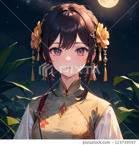 Cute illustration of a full moon and a woman 123739597