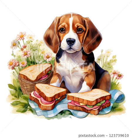 野餐三明治和小獵犬插圖 1 / 傳單和海報材料 123739610