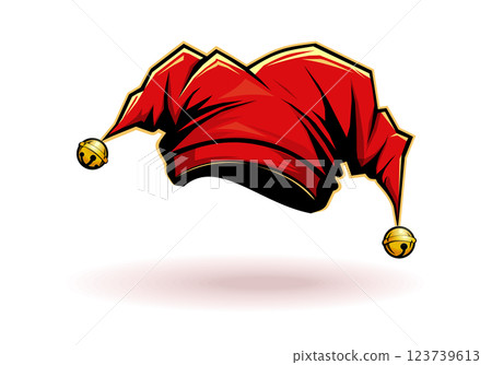 Red jesters cap with golden bells isolated on white background 123739613