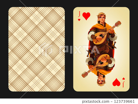 Original design of the playing card Jack of Hearts, front and back Original design of the playing card Jack of Hearts, front and back 123739661