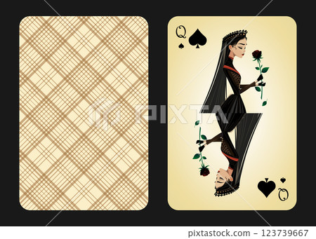 Original design of playing card queen of spades, front and back Original design of playing card queen of spades, front and back 123739667