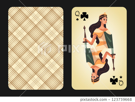 Original design of playing card queen of clubs, front and back Original design of playing card queen of clubs, front and back 123739668