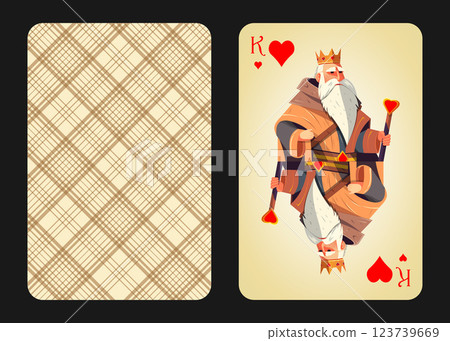 Original design of the playing card king of hearts, front and back Original design of the playing card king of hearts, front and back 123739669