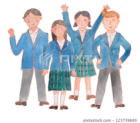 穿制服的男女學生水彩插圖 穿制服的男女學生水彩插圖 123739689
