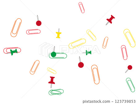 An illustration of colorful clips and pins scattered all over the place An illustration of colorful clips and pins scattered all over the place 123739853