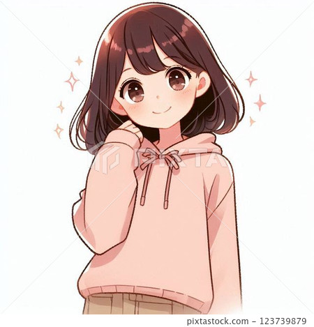 一個乾淨整潔的女孩，穿著可愛的休閒服裝 123739879