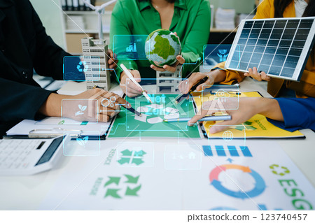 Green business company and Solar Energy Environment city Concept. business team people planning 123740457