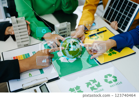 Green business company and Solar Energy Environment city Concept. business team people planning Green business company and Solar Energy Environment city Concept. business team people planning 123740464