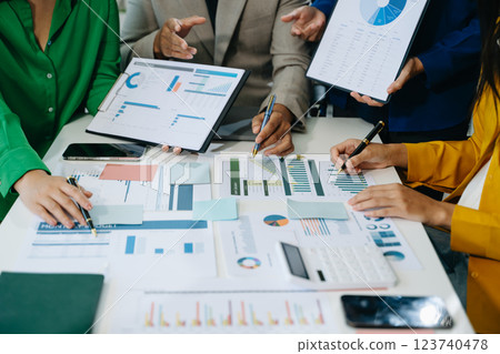 Business team collaboration discussing working analyzing with financial data and marketing growth report 123740478