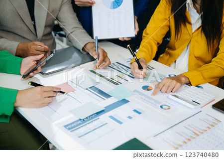 Business team collaboration discussing working analyzing with financial data and marketing growth report 123740480