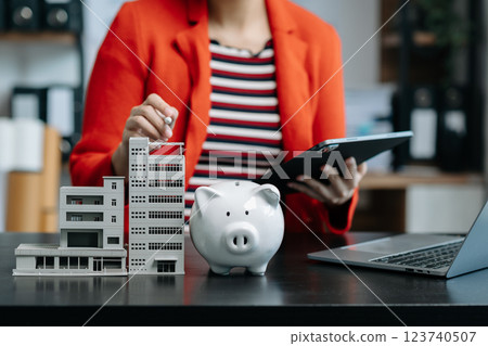Save smart! Explore financial planning with coins, piggy banks, and digital tools. Perfect for savings, banking, Save smart! Explore financial planning with coins, piggy banks, and digital tools. Perfect for savings, banking, 123740507