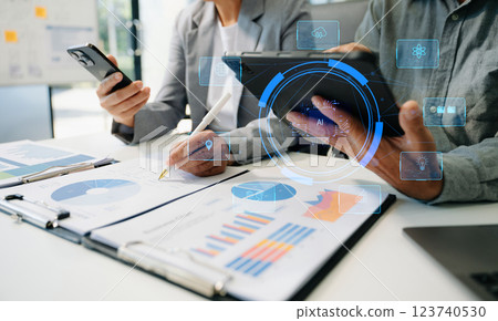 business team using chat bot in smartphone intelligence Ai. Chat with AI Artificial Intelligence, developed by OpenAI 123740530