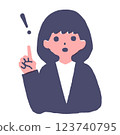 A woman with short hair raising her index finger 123740795