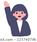 A woman with short hair raising her hand enthusiastically 123740796