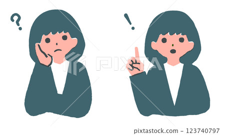 Illustration set of a woman in a worried pose and an inspired pose Illustration set of a woman in a worried pose and an inspired pose 123740797