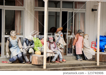 Spring scenery of scarecrow village 123740906