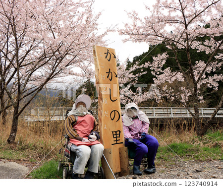 Spring scenery of scarecrow village 123740914
