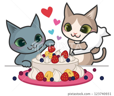 Two cat characters making a cake 123740931