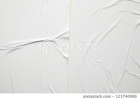 white crumpled and creased glued wrinkled paper poster texture background 123740990