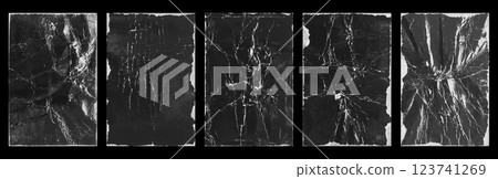Empty old vintage black scratch torn poster set overlay texture background 123741269