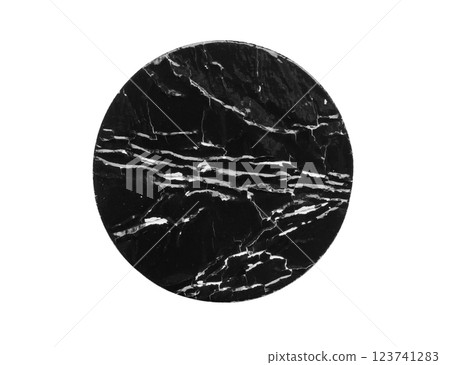 Black old scratched round paper sticker isolated on white background Black old scratched round paper sticker isolated on white background 123741283