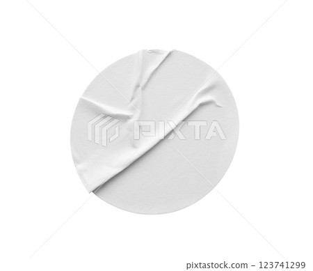 Blank white round paper sticker label isolated on white background 123741299