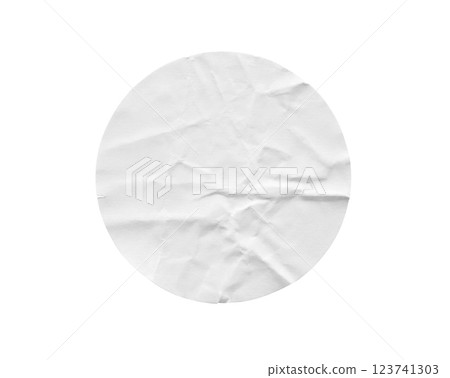 Blank white round paper sticker label isolated on white background Blank white round paper sticker label isolated on white background 123741303
