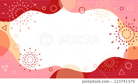 Abstract geometric frame material with fireworks Flyer, web, video background 16:9 size Red 123741379