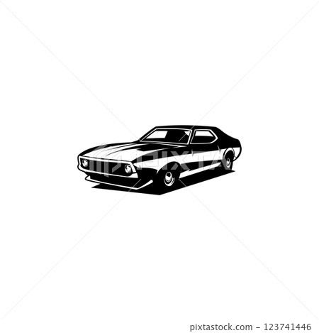 Isolated vector illustration of vintage mustang car logo seen from the side. Best for badge, icon and sticker designs. Isolated vector illustration of vintage mustang car logo seen from the side. Best for badge, icon and sticker designs. 123741446