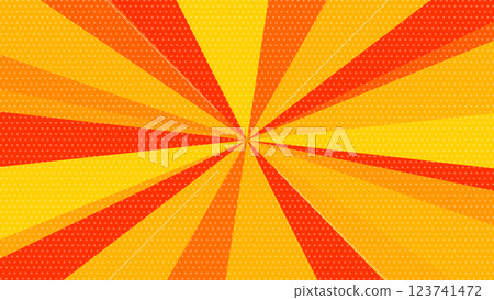 帶有圓點、紅色、橙色和黃色的華麗美式漫畫風格旭日背景材料 123741472