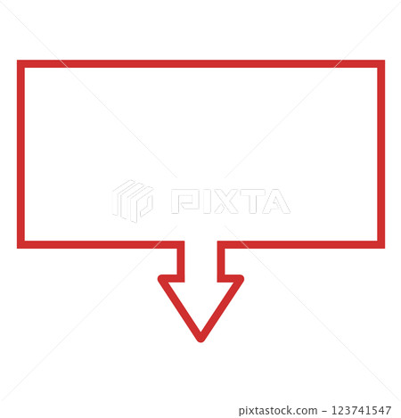 One-way arrow speech bubble (rectangle, red, line art only) 123741547