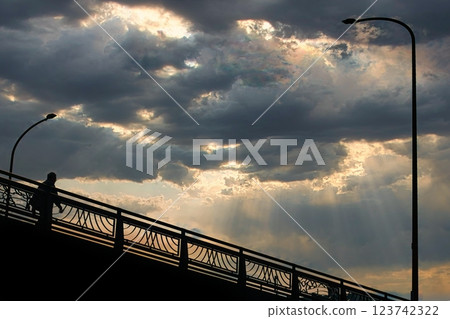 Sunset seen from the top of the bridge 123742322