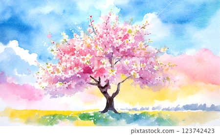 Cherry blossom watercolor illustration background 123742423