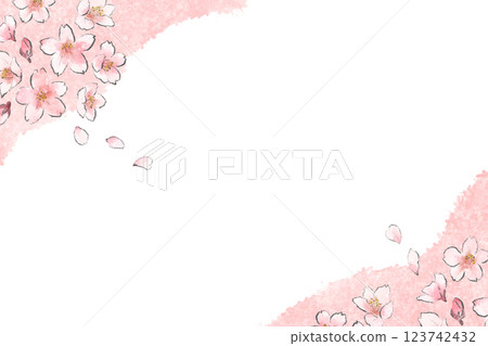 手繪水彩插圖櫻花背景框架材料 123742432