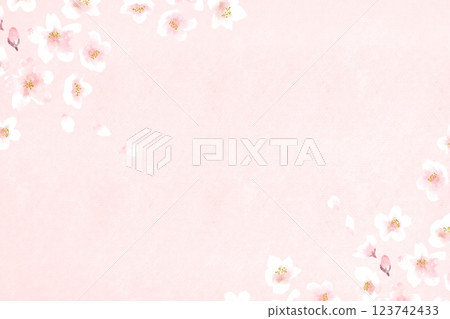 Light pink paper texture background and watercolor illustration of cherry blossoms Light pink paper texture background and watercolor illustration of cherry blossoms 123742433