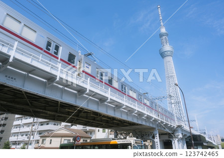 August 13 2024 - Tokyo, Japan : Tokyo Sky Tree during summer. Tokyo Sky Tree is one of the famous landmark in Tokyo. It is the tallest structure in world when built. 123742465