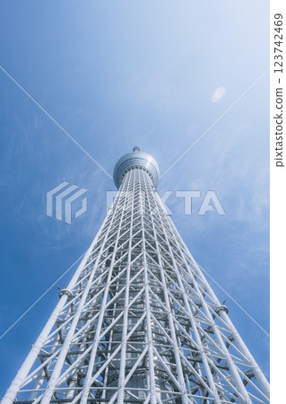 August 13 2024 - Tokyo, Japan : Tokyo Sky Tree during summer. Tokyo Sky Tree is one of the famous landmark in Tokyo. It is the tallest structure in world when built. 123742469