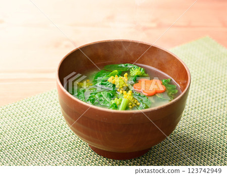 Spring Luxury: Rape Blossom Miso Soup 123742949