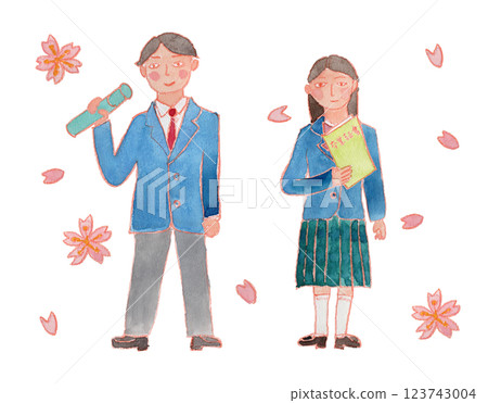 身著畢業制服的男女水彩插圖 123743004