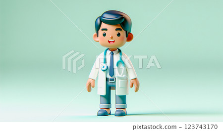 3D 卡通醫生人物微笑，3D 醫生頭像。 123743170