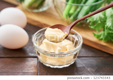 Mayonnaise in a glass bowl 123743343
