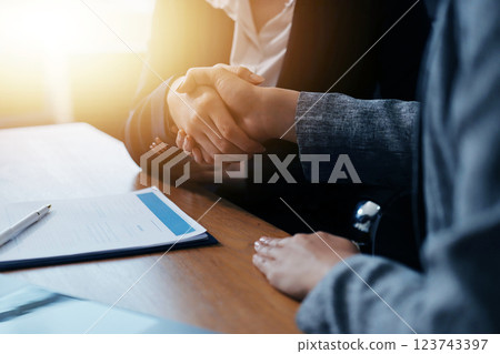 Judge gavel with Justice lawyers having team meeting at law firm background. Concepts of Law and Legal services. Judge gavel with Justice lawyers having team meeting at law firm background. Concepts of Law and Legal services. 123743397