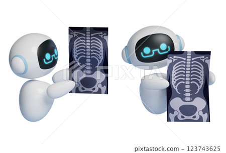 3D graphics of AI robot character that reads X-ray images 123743625
