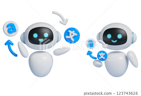 3D graphics of AI robot character that translates 123743628