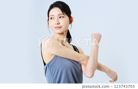 Women's exercise and stretching image 123743703