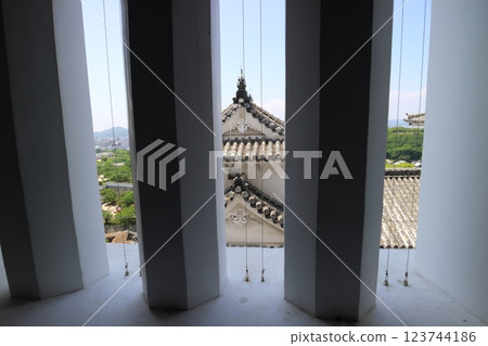 Small castle tower seen from the window 123744186