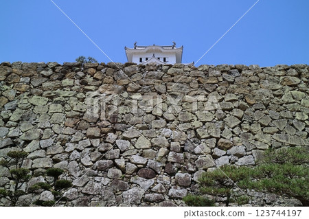 The castle tower, a World Heritage Site, peeking out from the stone walls 123744197